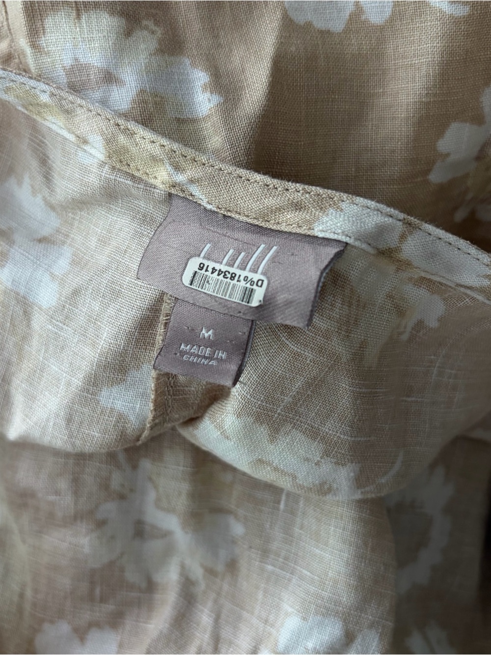 J Jill tan/cream floral sleeveless 100% linen shift dress size M. - Picture 8 of 8